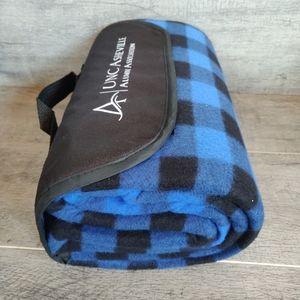 Plaid Roll-Up Carry Fleece Picnic Blanket Lined 44"x50" Blue